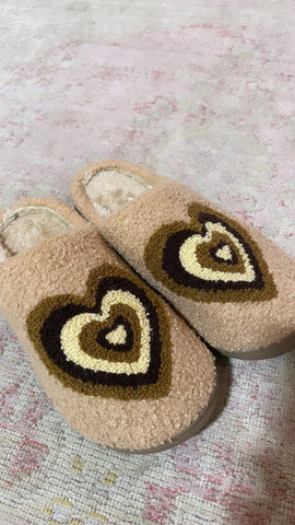 Cozy Heart Slippers (Brown)