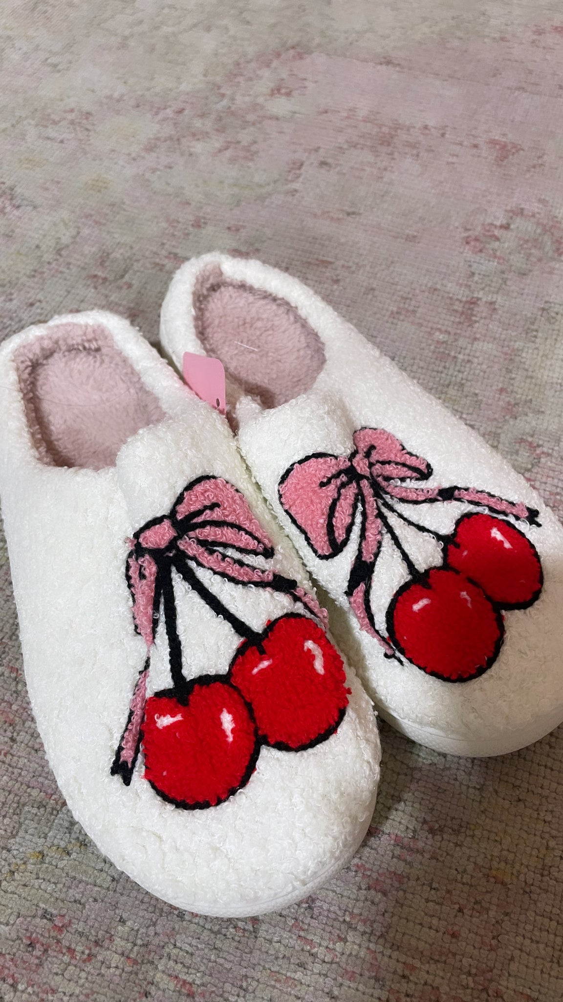 Cherry Bow Sherpa Slippers