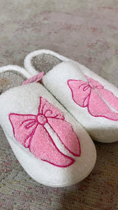 Pink Bow Sherpa Slippers